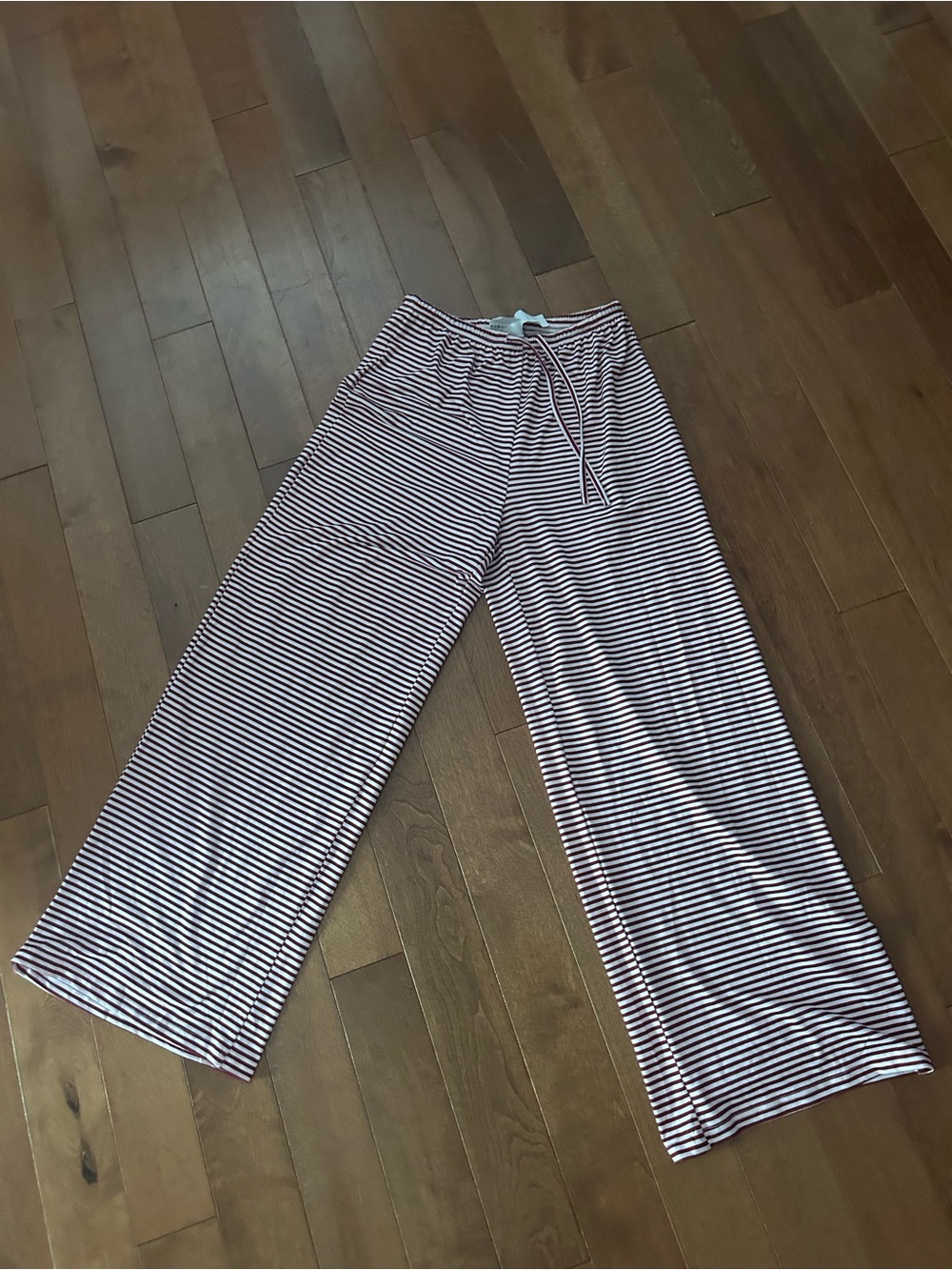 SHEIN White & Burgundy Striped Elastic Waist Pants